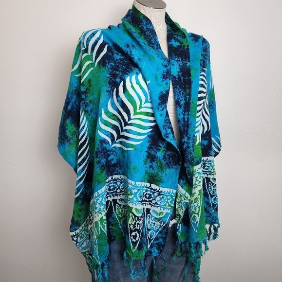 Plam Print Blue & Turquoise Cover Up - Picture 2 of 5